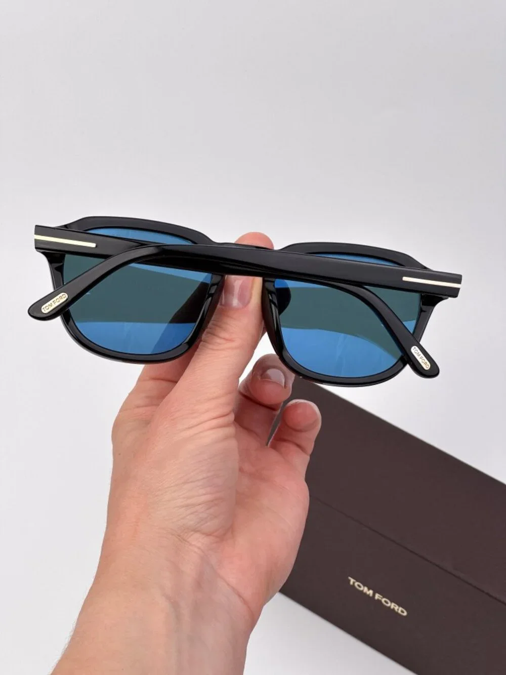 Tom Ford AVERY FT0931 01V Sunglasses – Shiny Black Rounded Square Frame Blue